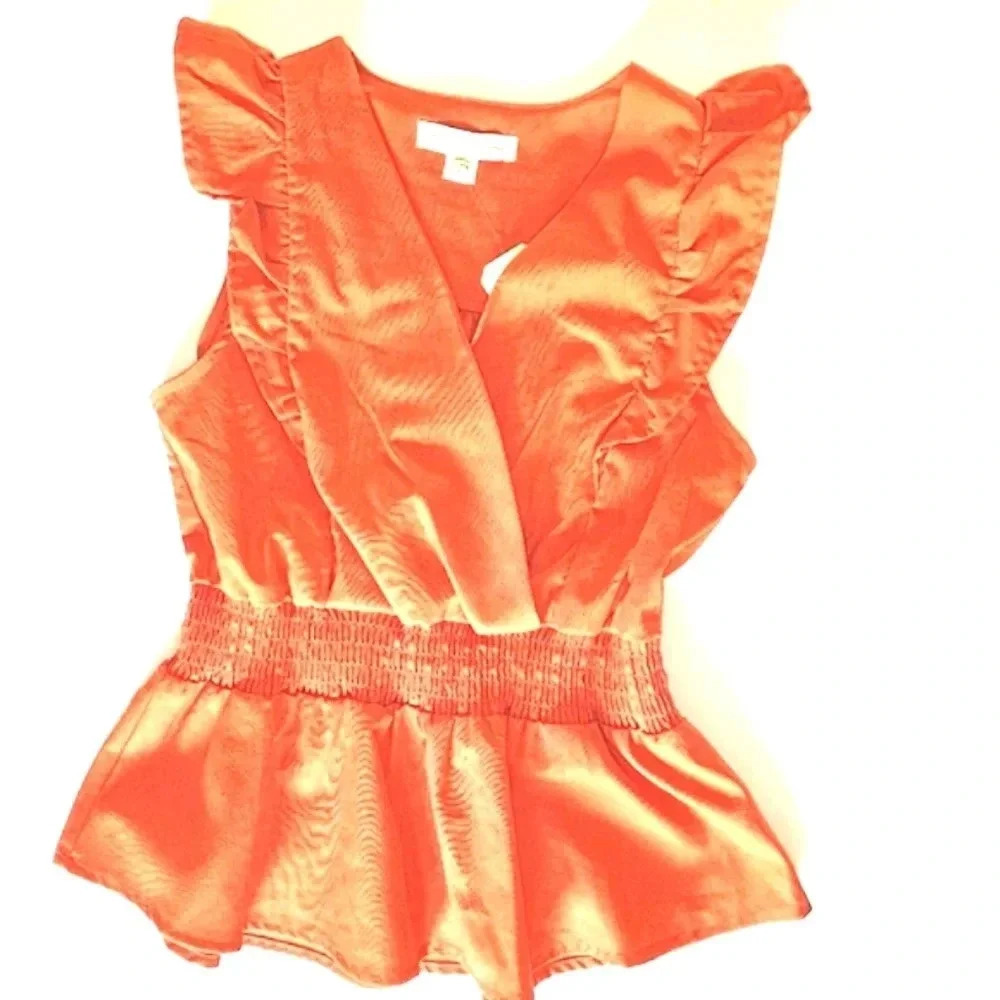 Monteau LA Orange Sleeveless Ruffle Detail Top